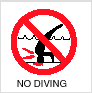 NO DIVING, 2 color w/ graphic, smooth tile, 6" x 6"